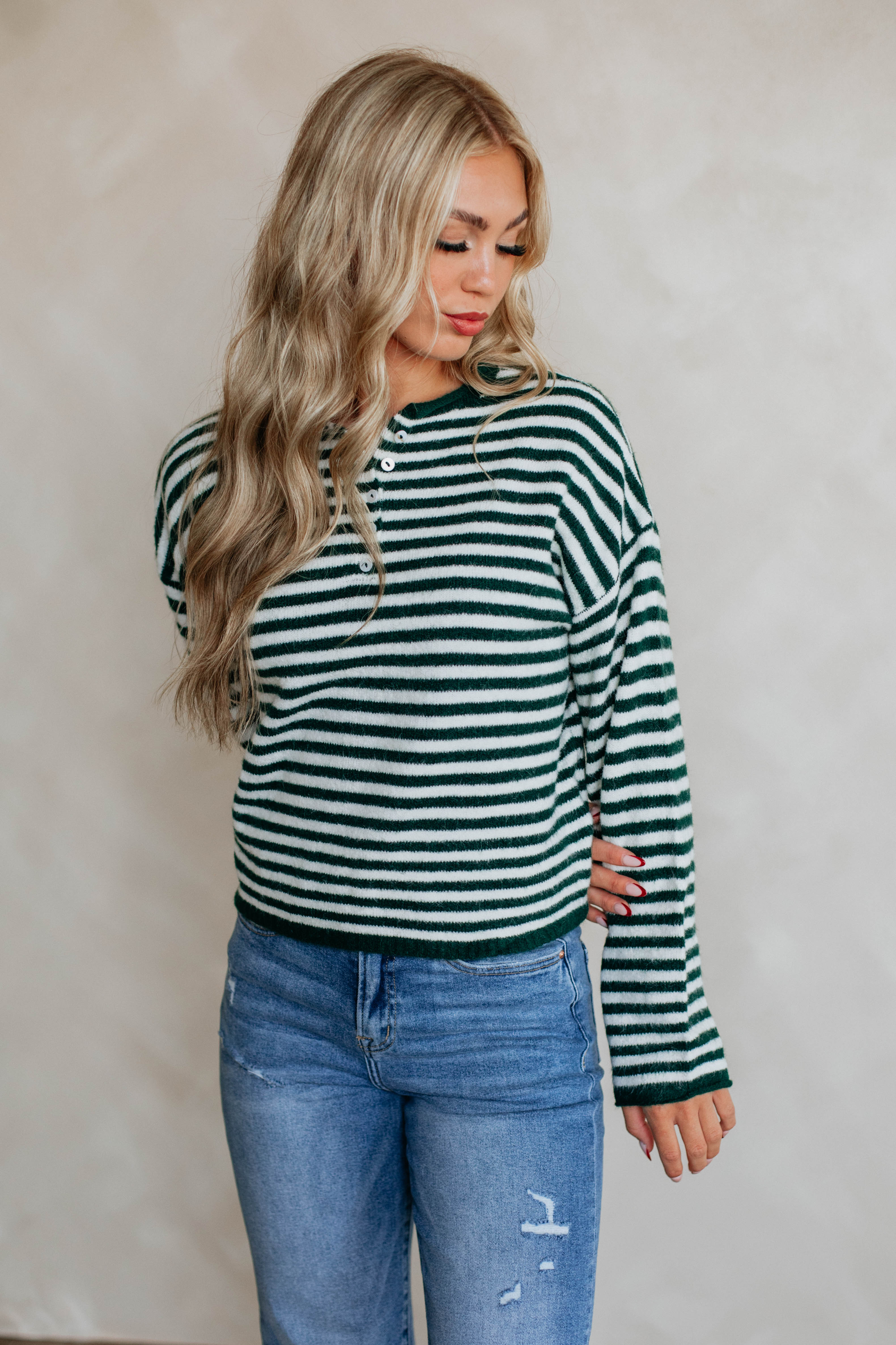 Brayden Striped Sweater - Forest Green