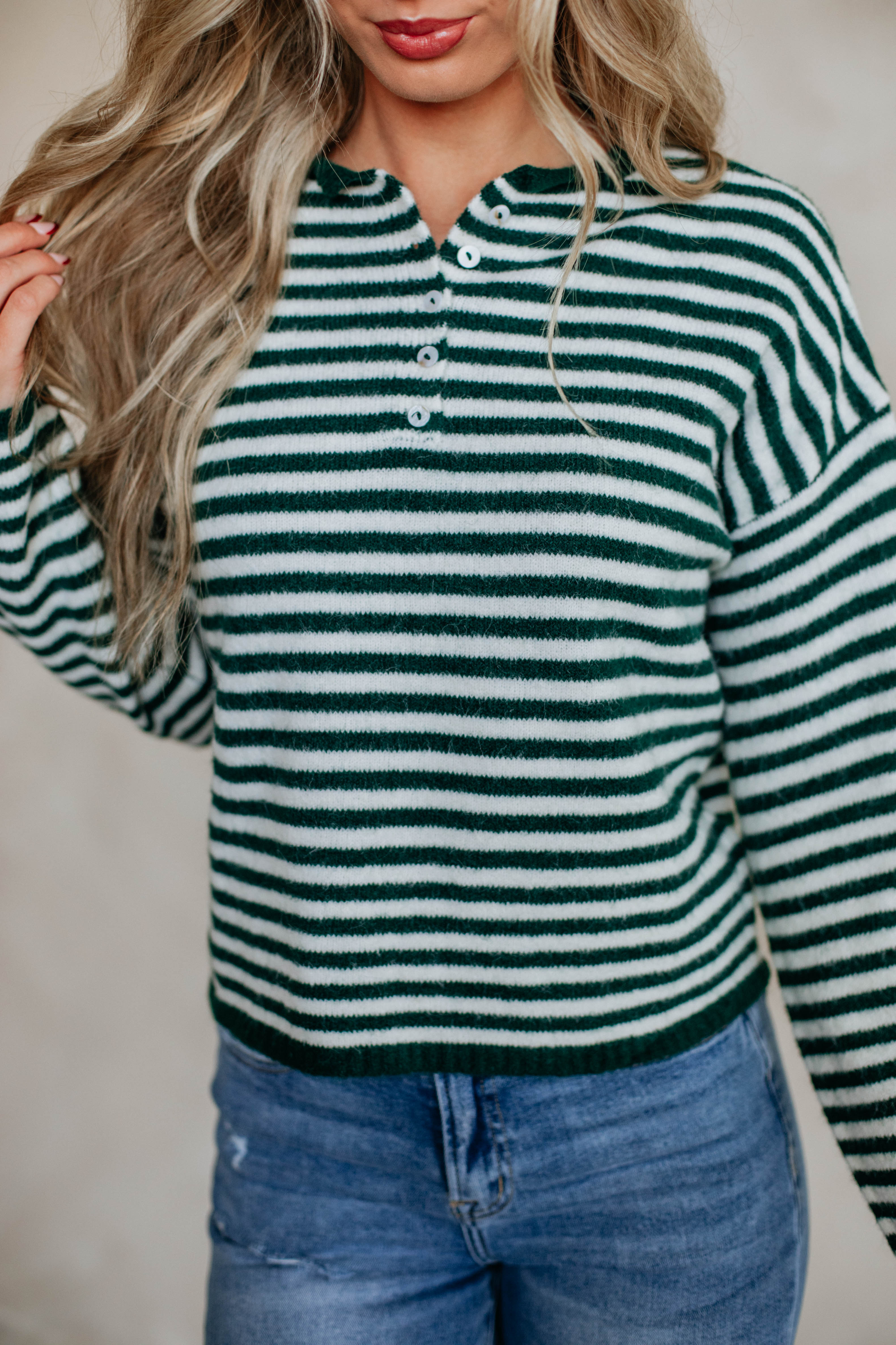 Brayden Striped Sweater - Forest Green