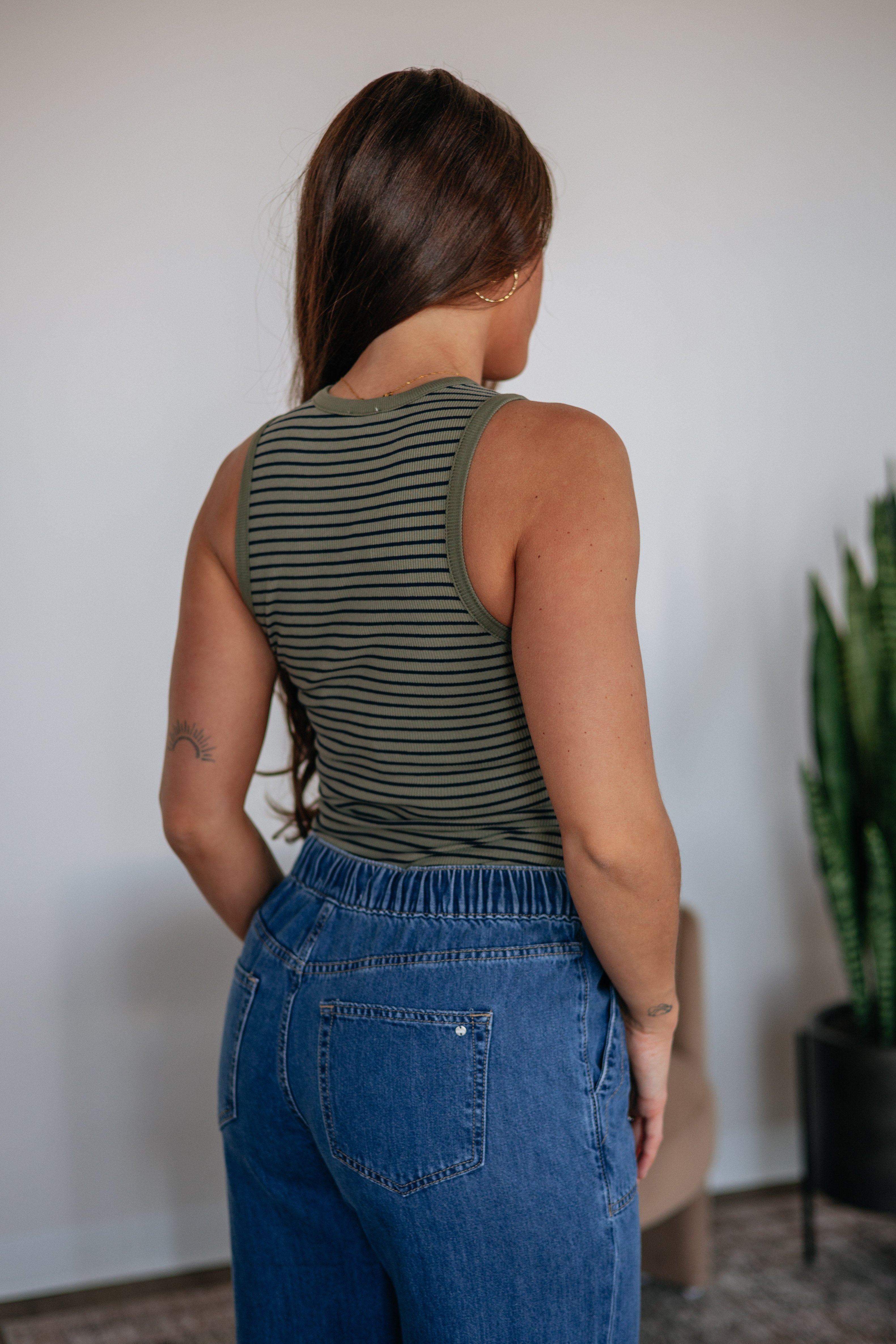 April Striped Bodysuit - Olive Mix