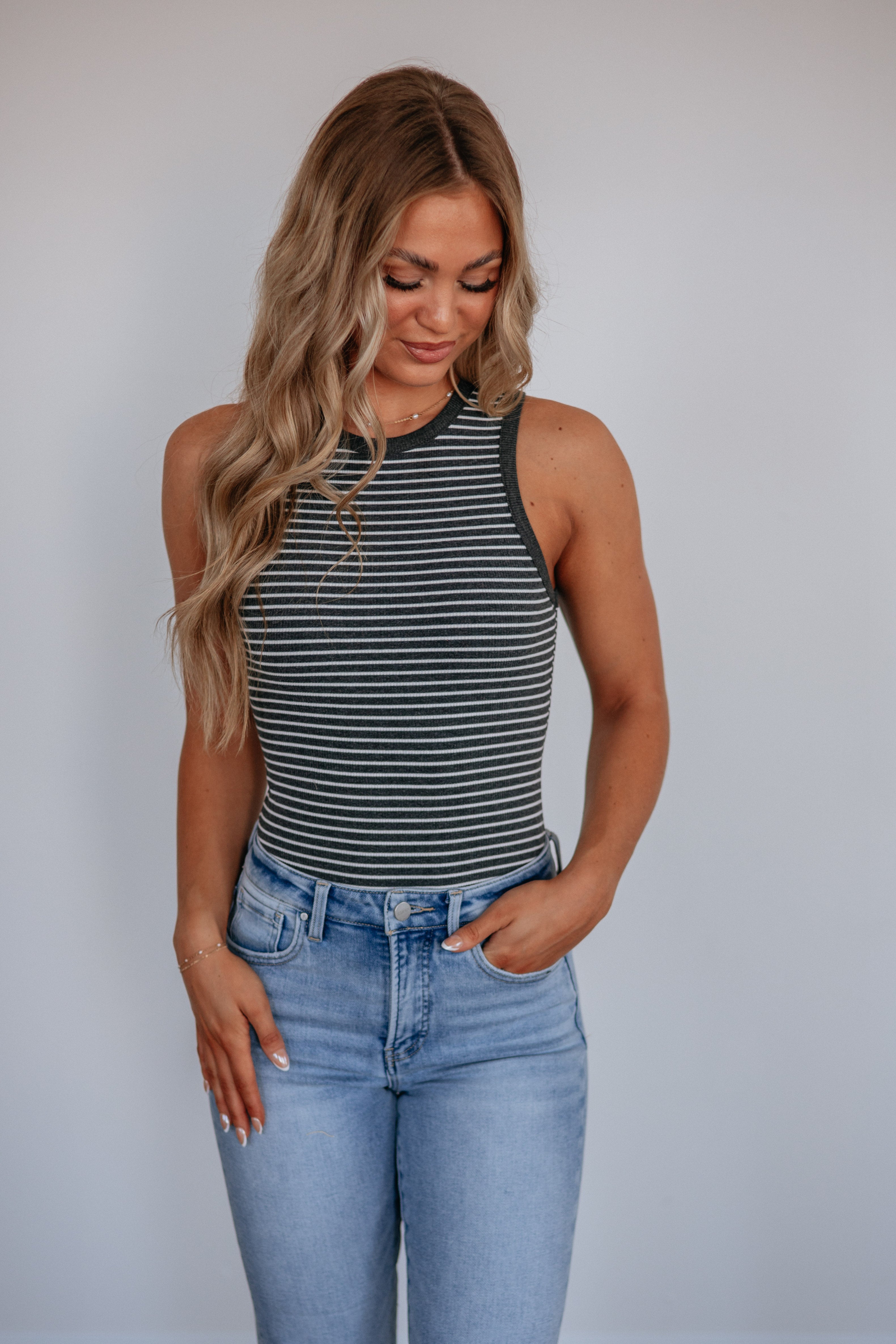 April Striped Bodysuit - Charcoal Mix