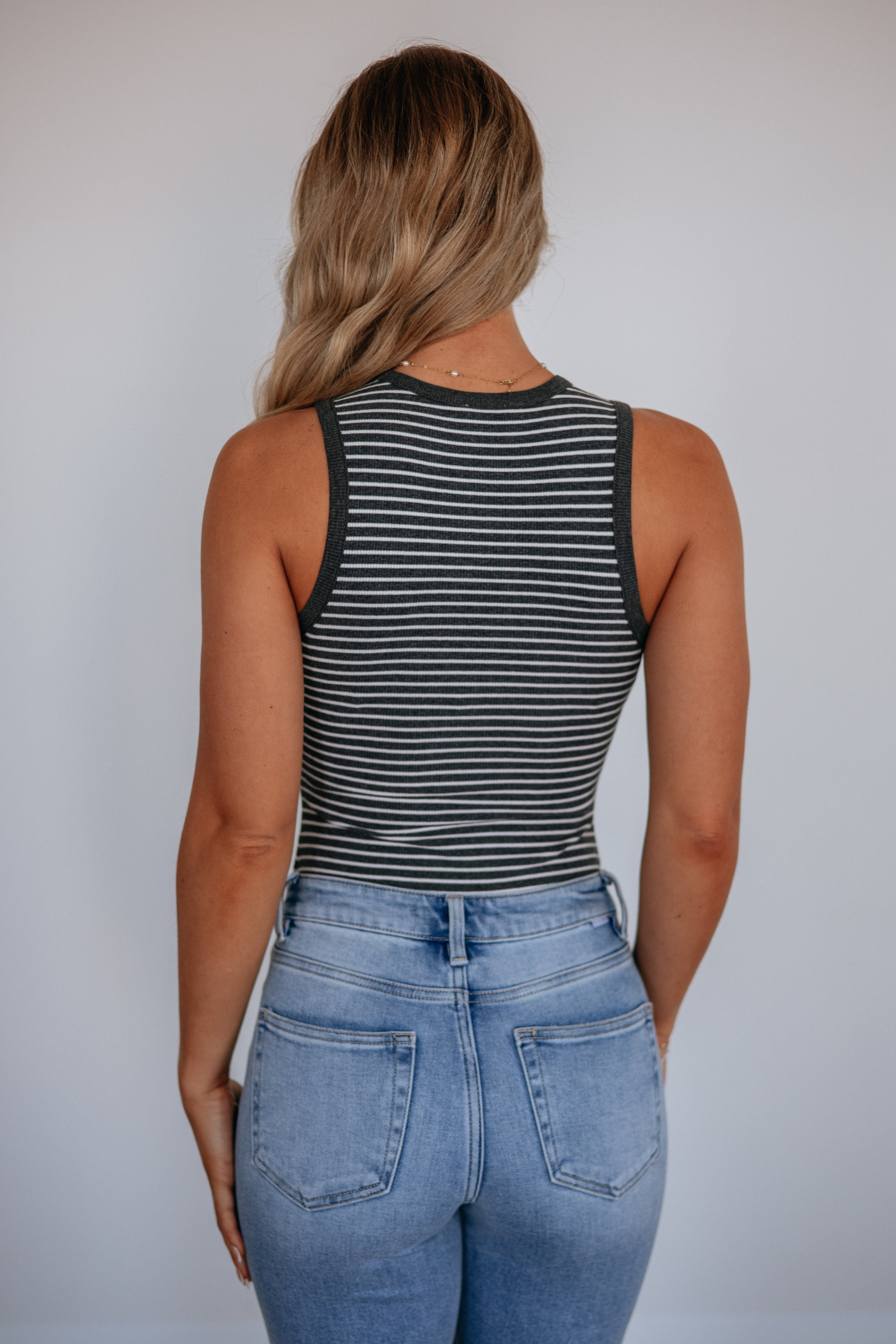 April Striped Bodysuit - Charcoal Mix