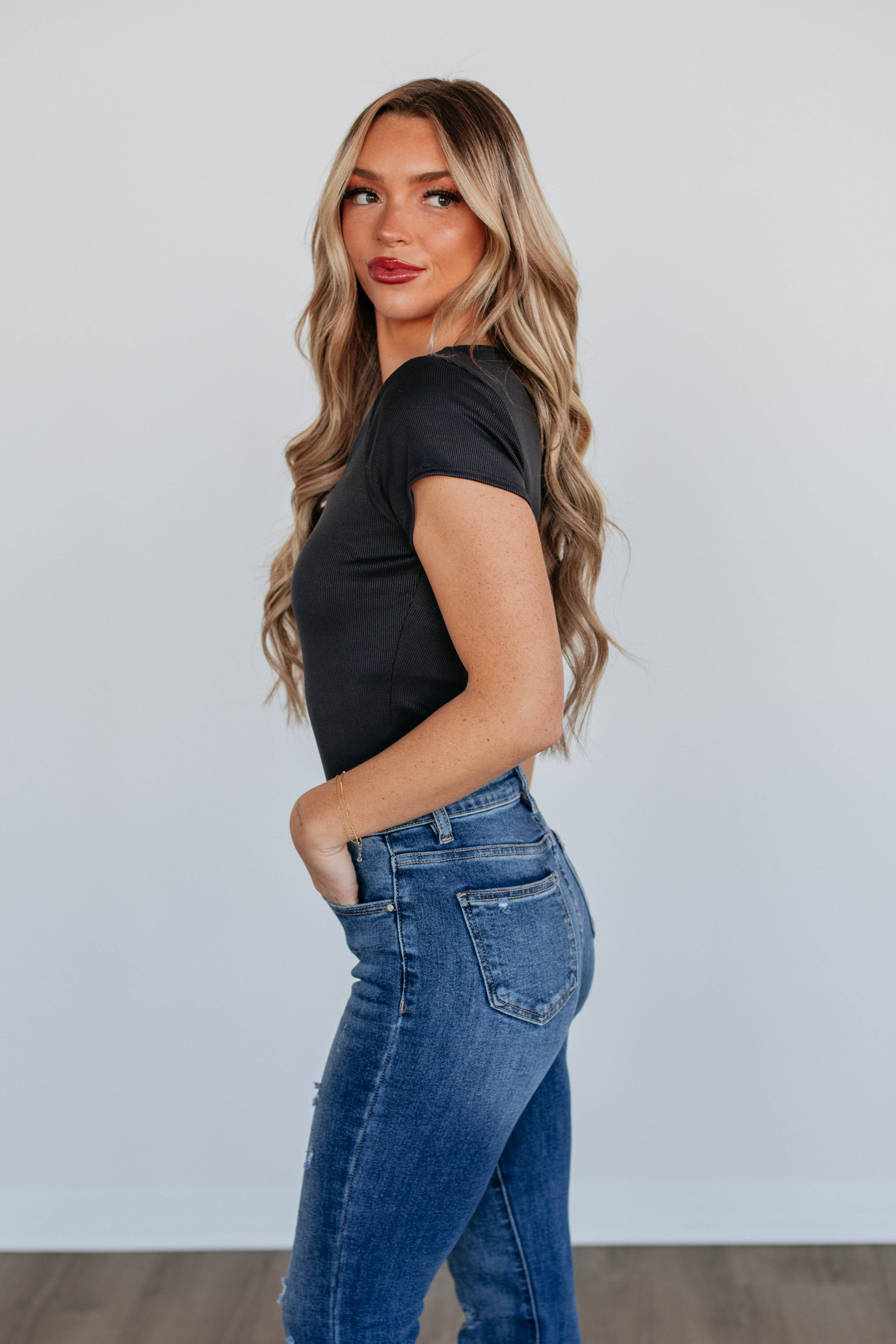 Nicola Ribbed Bodysuit - Charcoal