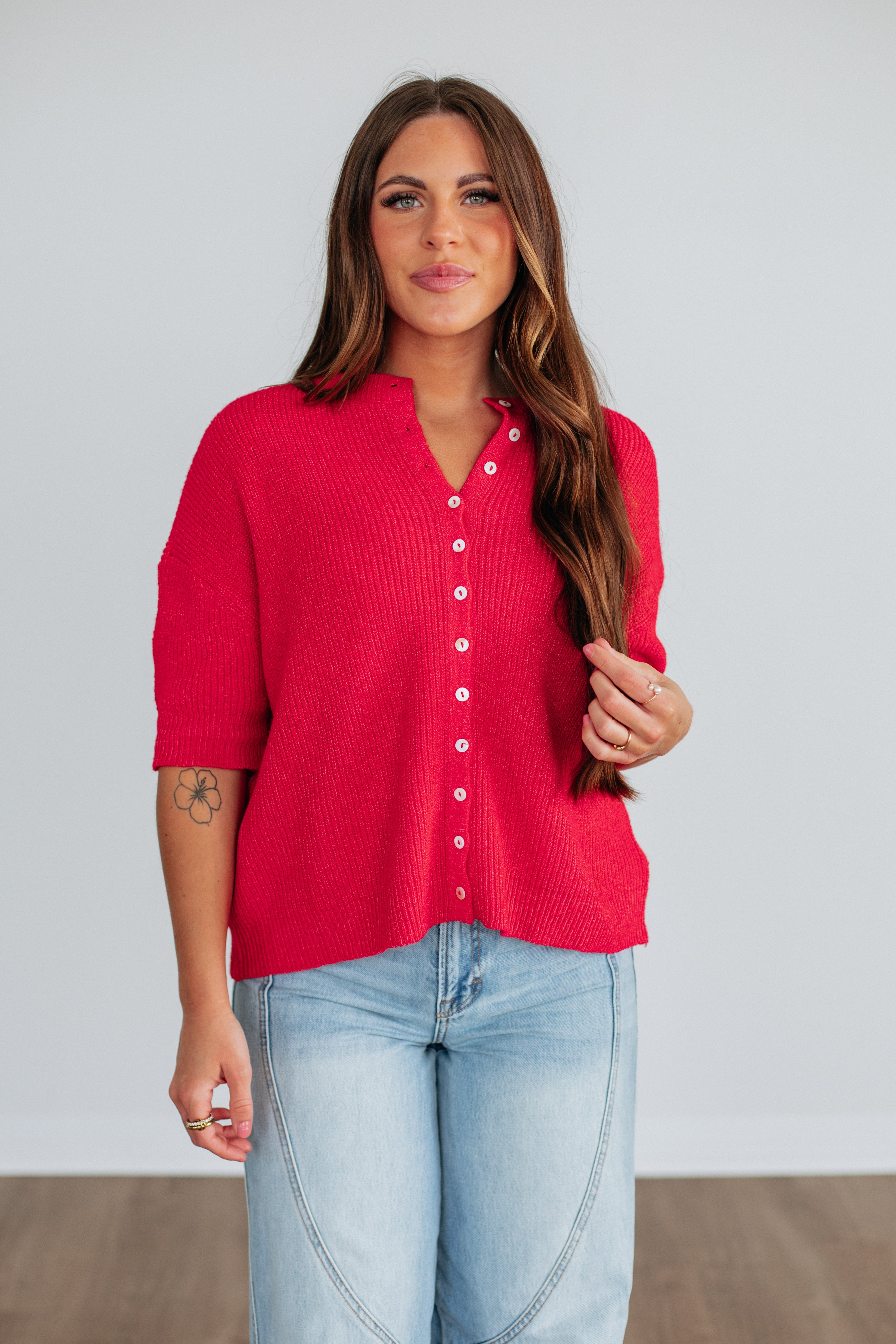 Auden Sweater Top - Cherry